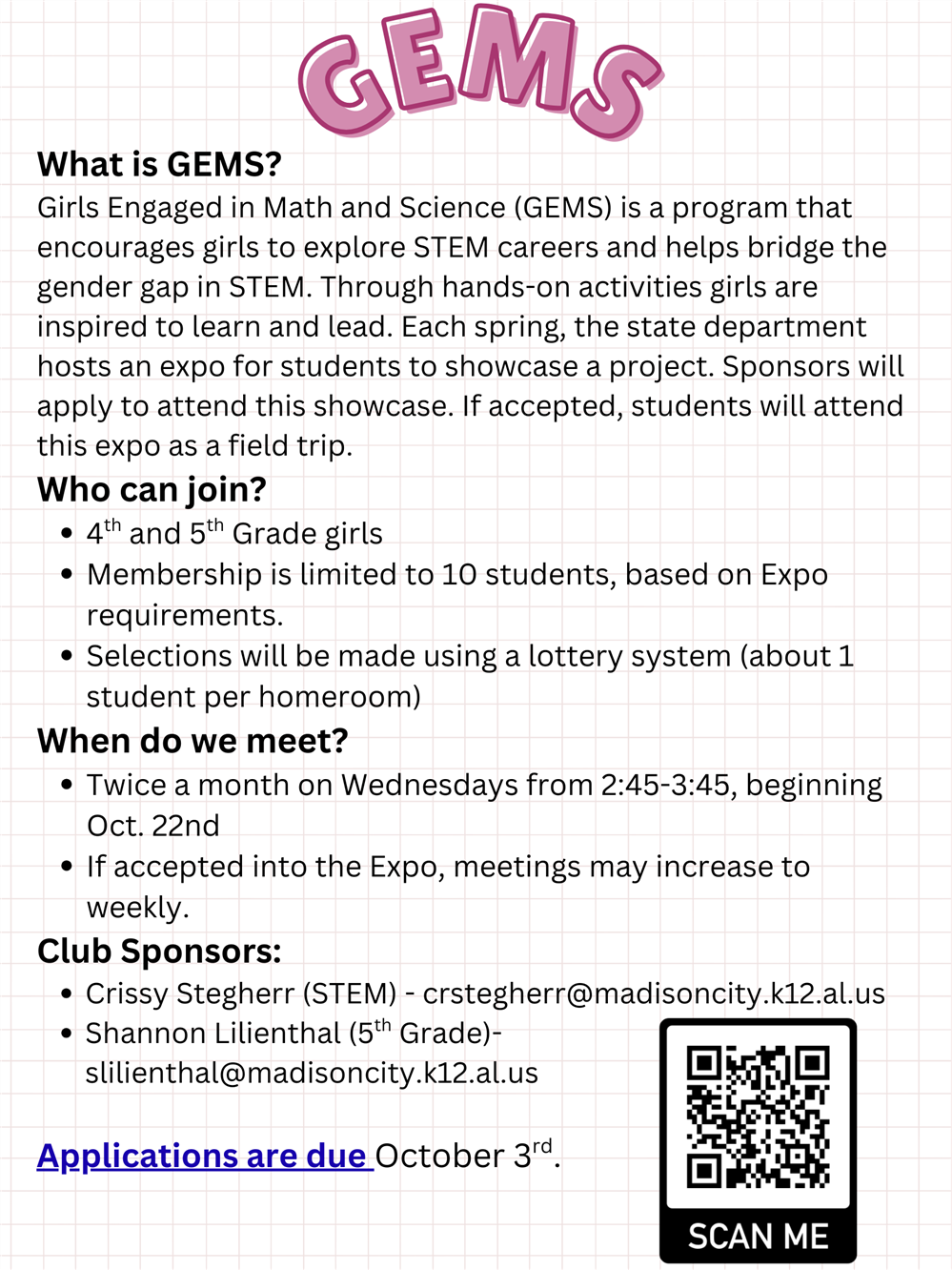 GEMS Club information/application